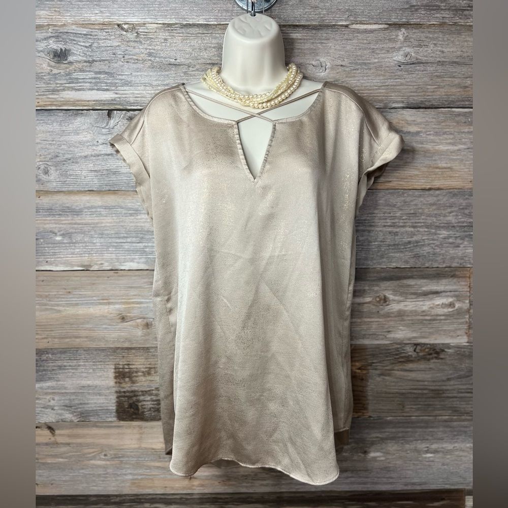 Express Gold Fleck Satin Cross Front Gramercy Tee Blouse Medium 💗